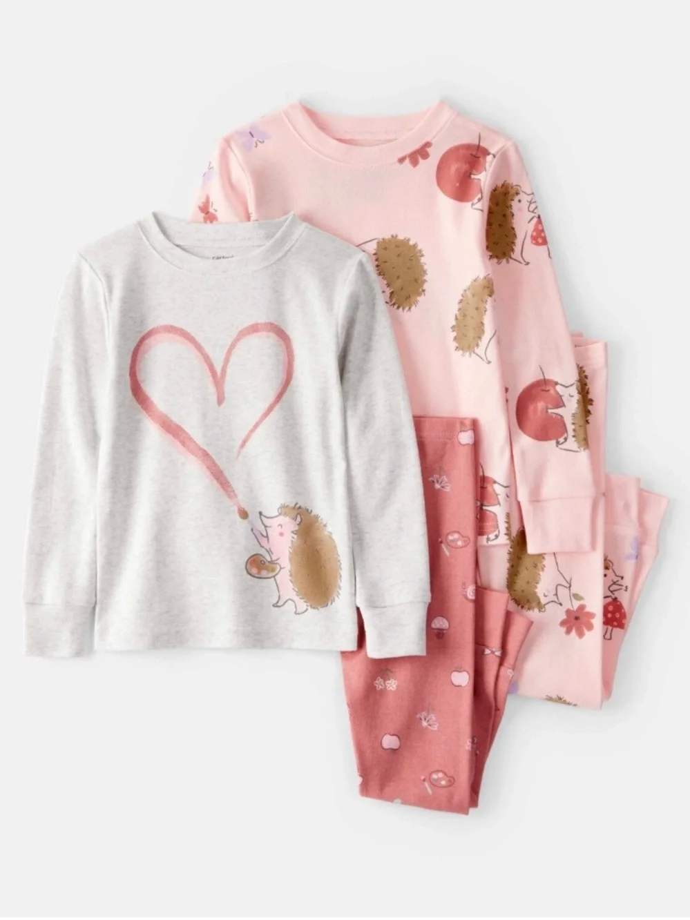 Carter's Hedgehog Heart 2-Pack Pajama Set - Pink & Light Gray